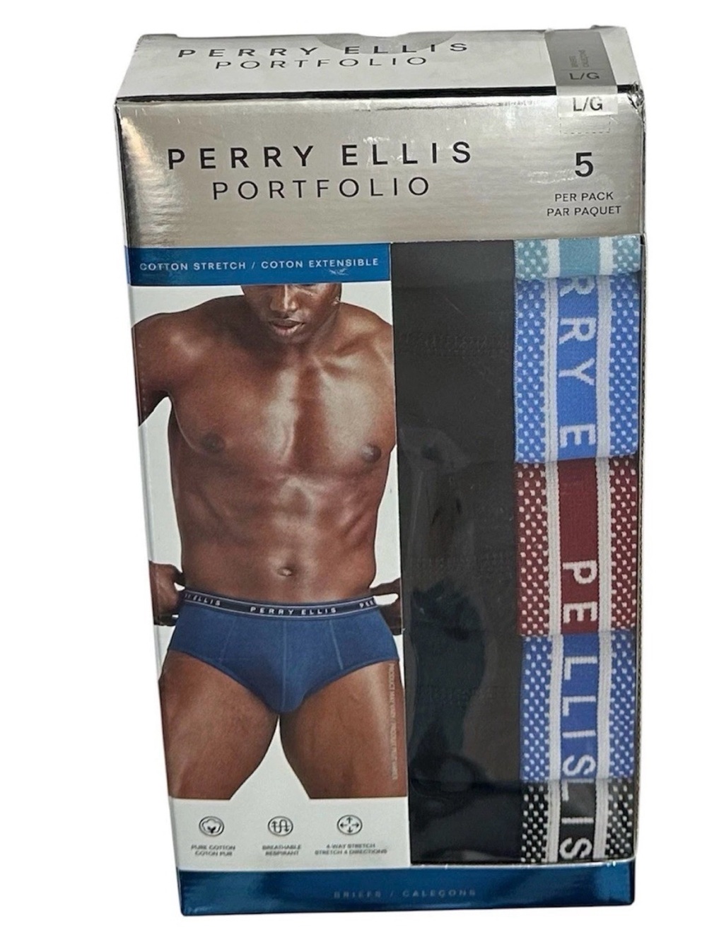 Perry Ellis Men's 5 Cotton Stretch Briefs Large (36-38) Black
